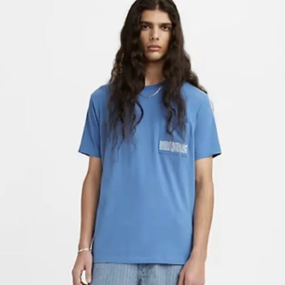 Levi’s Made & Crafted Blue T-Shirt With Embroidered Detail On Pocket Men’s Sz M - Picture 4 of 9